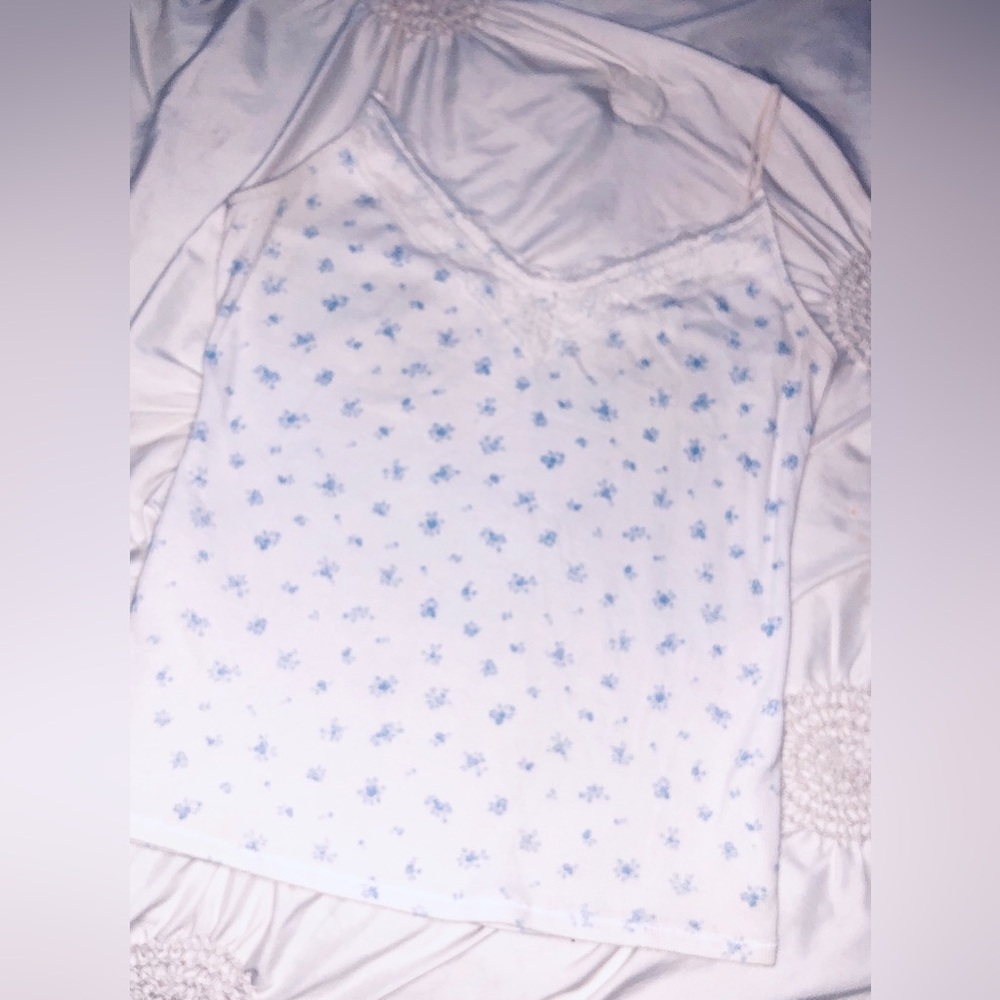 Hollister Floral White Ribbed Tank